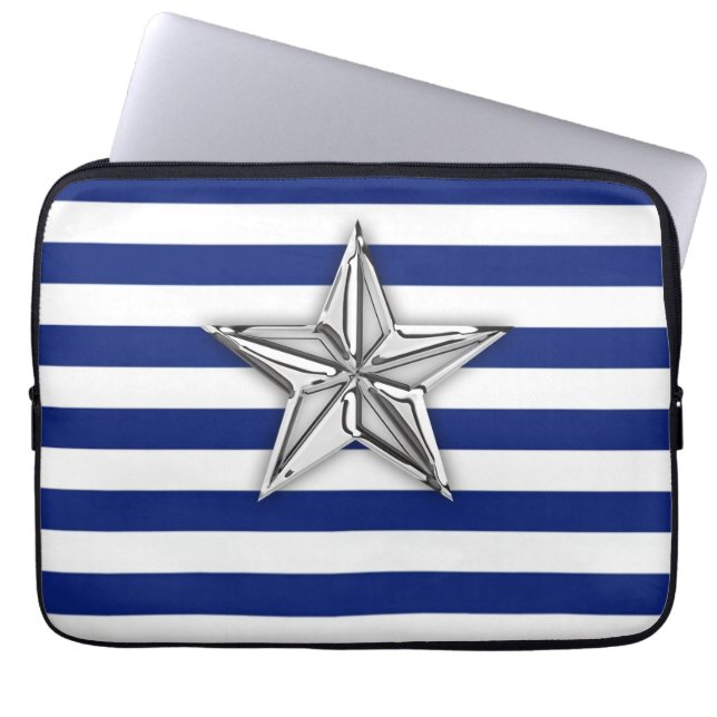 Nautical Silver Star Design på Rand Laptop Sleeve (Framsidan)