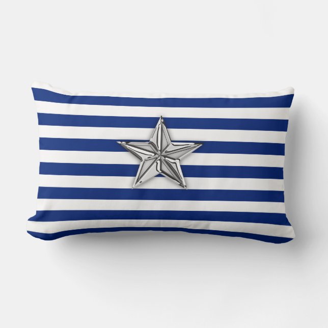 Nautical Silver Star på Blue Rand Lumbarkudde (Framsida)