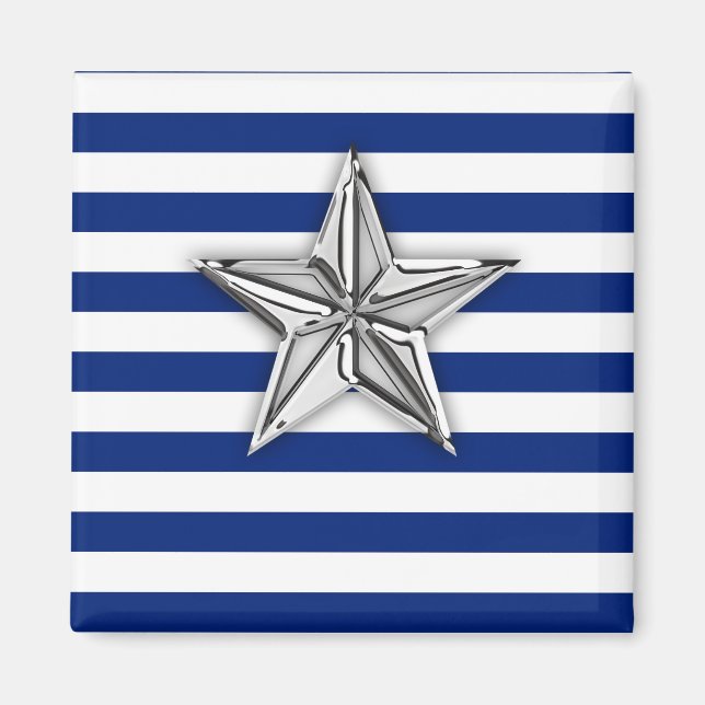 Nautical Silver Star på Blue Rand Magnet (Framsidan)