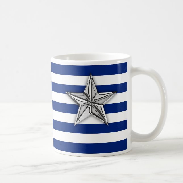 Nautical Silver Star på marinblå Rand Kaffemugg (Höger)