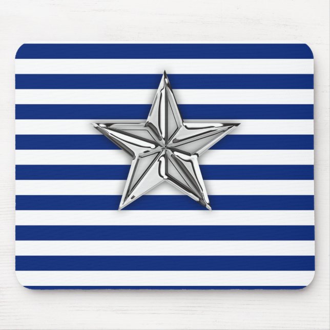 Nautical Silver Star på marinblå Rand Musmatta (Framsidan)