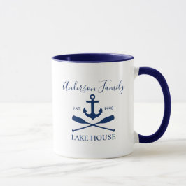 Nautical Sjö House Anchor Oars Family Blue White Mugg