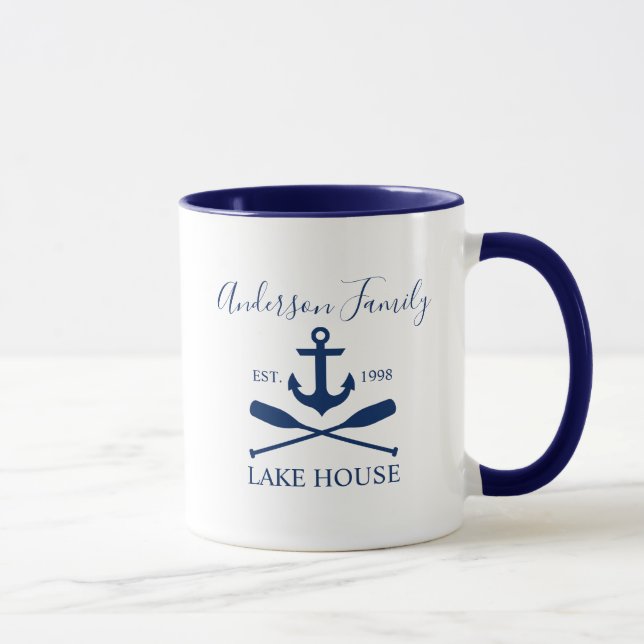 Nautical Sjö House Anchor Oars Family Blue White Mugg (Höger)