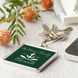 Nautical Sjö House Anchor Oars Family Grönt Fyrkantig Silverfärgad Nyckelring