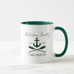 Nautical Sjö House Anchor Oars Family Grönt White Mugg
