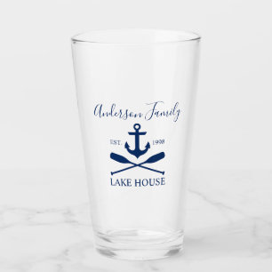 Nautical Sjö House Anchor Oars Family Navy Blue Glaskopp
