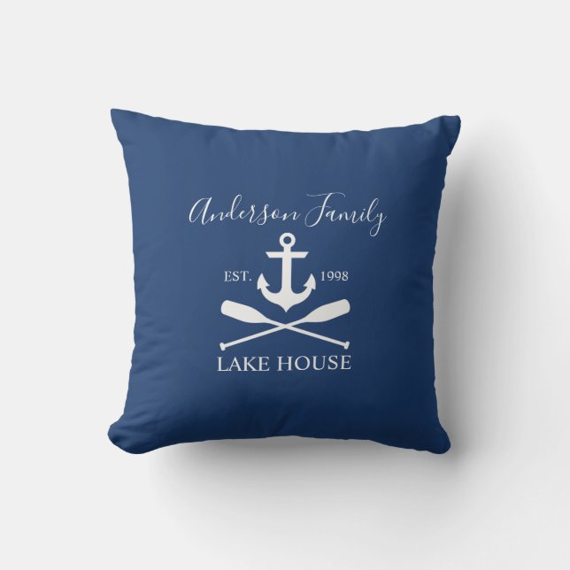 Nautical Sjö House Anchor Oars Family Navy Blue Kudde (Framsida)