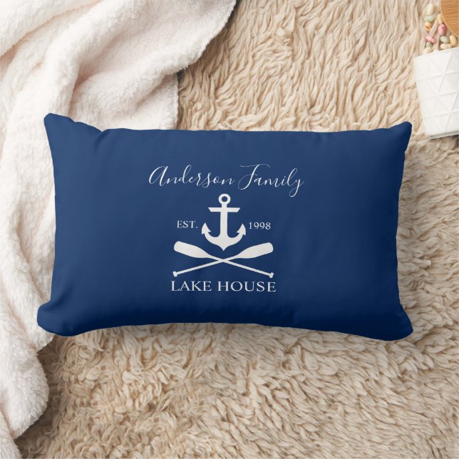Nautical Sjö House Anchor Oars Family Navy Blue Lumbarkudde (Filt)