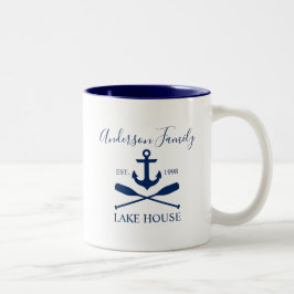 Nautical Sjö House Anchor Oars Family Navy Blue Två-Tonad Mugg