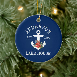 Nautical Sjö House Anchor Winter Blommigt Blue Julgransprydnad Keramik