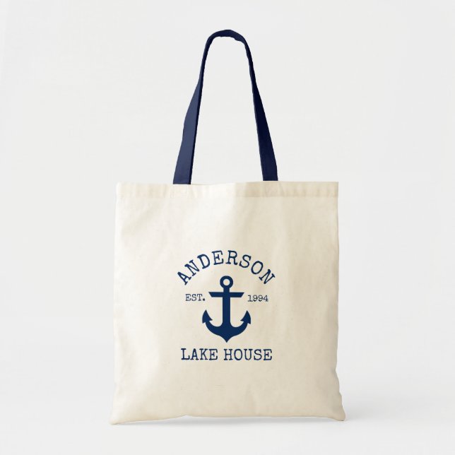 Nautical Sjö House Blue Anchor Family Namn Tygkasse (Framsidan)