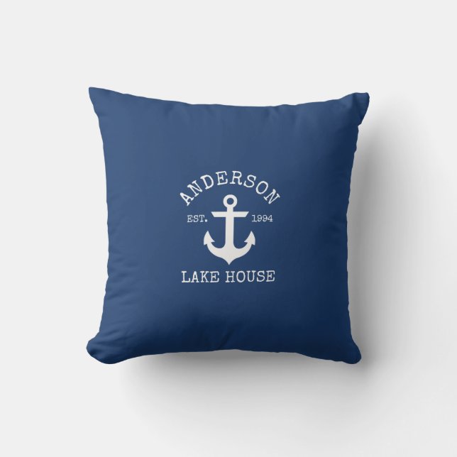 Nautical Sjö House Family Namn Anchor Navy Blue Kudde (Framsida)