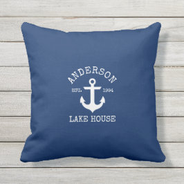 Nautical Sjö House Family Namn Anchor Navy Blue Kudde