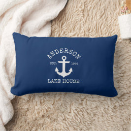 Nautical Sjö House Family Namn Anchor Navy Blue Lumbarkudde