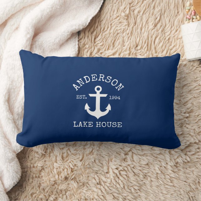 Nautical Sjö House Family Namn Anchor Navy Blue Lumbarkudde (Filt)