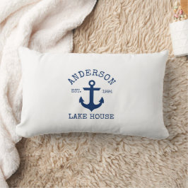 Nautical Sjö House Family Namn Navy Blue Anchor Lumbarkudde
