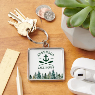 Nautical Sjö House Namn Anchor Oars Gräs Fyrkantig Silverfärgad Nyckelring