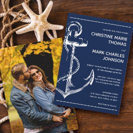 Nautical Sketch Anchor Photo Navy Bröllop Inbjudningar
