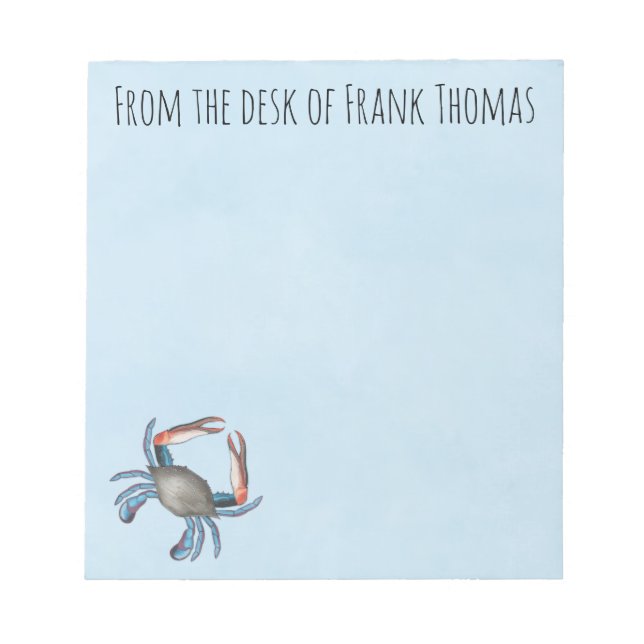 Nautical Snyggt Nature Blue Crab Typography Anteckningsblock (Framsida)