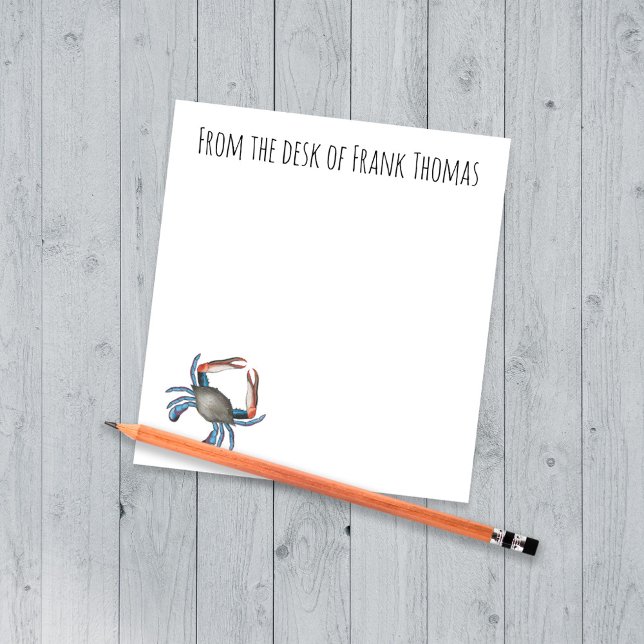 Nautical Snyggt Nature Simple Blue Crab Anteckningsblock (Blue Crab Personalized Watercolor Note Pad)