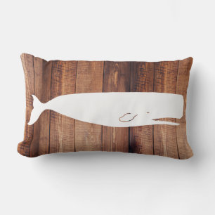 Nautical Sperm Whale Silhouette & Wood Planks Lumbarkudde
