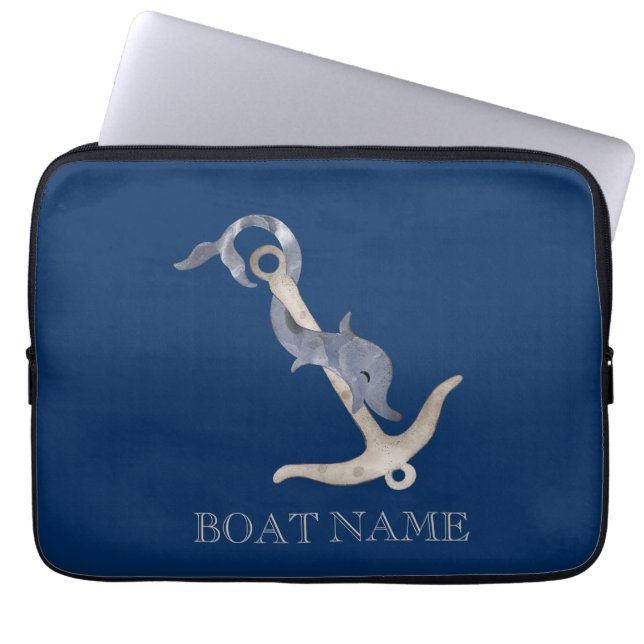 Nautical Spirit Anchor Dolphin Navy Blue Laptop Fodral (Framsidan)