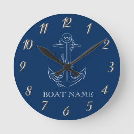 Nautical Spirit Anchor Navy Blue Rund Klocka