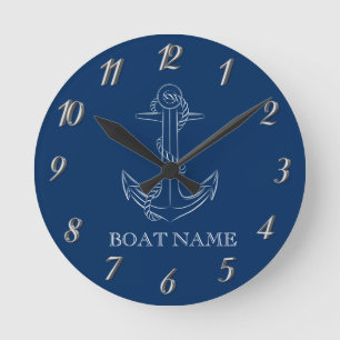 Nautical Spirit Anchor Navy Blue Rund Klocka