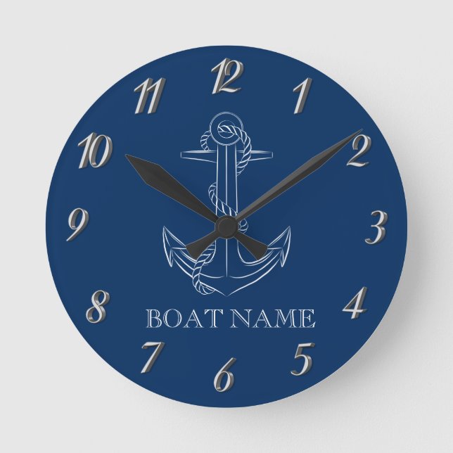 Nautical Spirit Anchor Navy Blue Rund Klocka (Framsida)