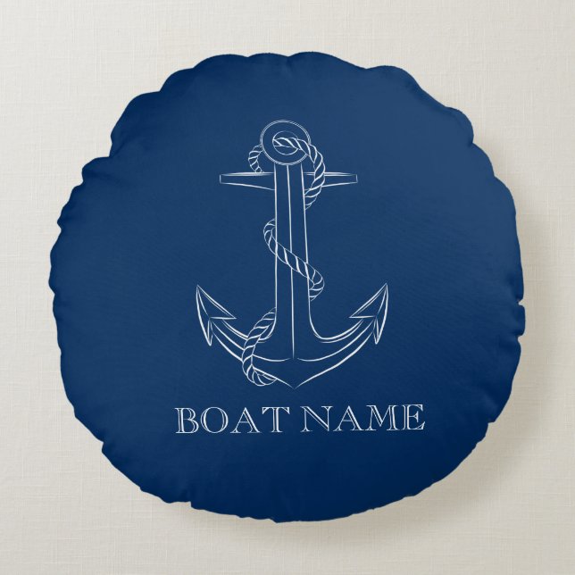 Nautical Spirit Anchor Navy Blue Rund Kudde (Framsidan)