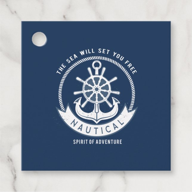 Nautical Spirit Anchor,Wheel, Navy Blue Gåvor Etiketter (Framsida)