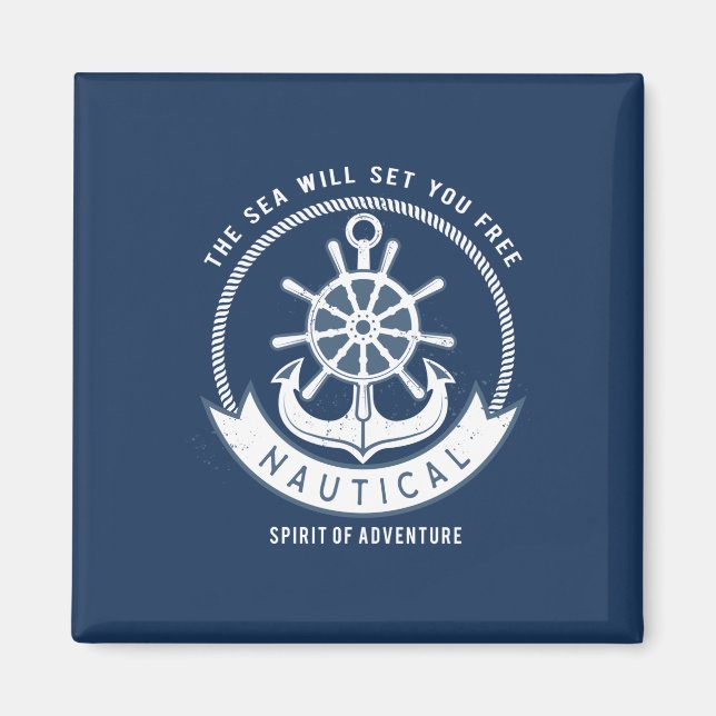 Nautical Spirit Anchor,Wheel, Navy Blue Magnet (Framsidan)