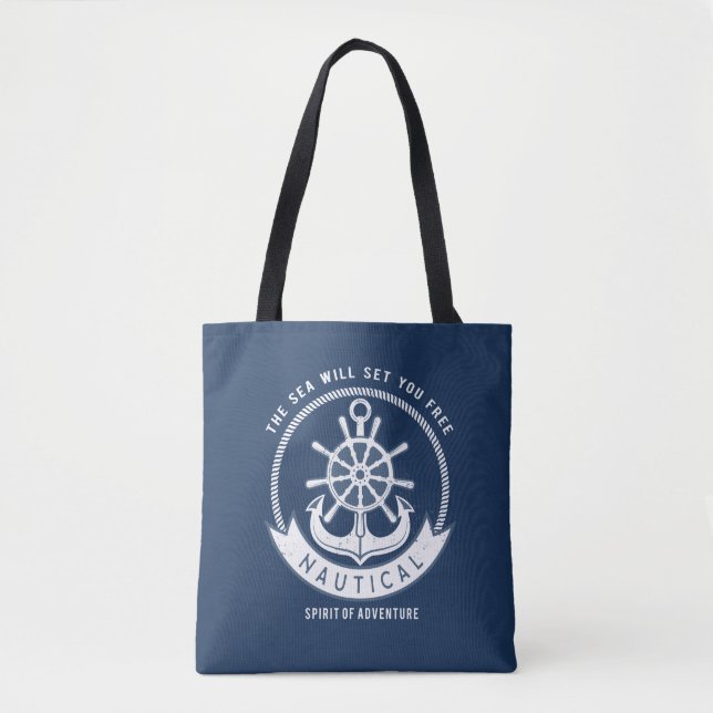 Nautical Spirit Anchor,Wheel, Navy Blue Tygkasse (Framsida)