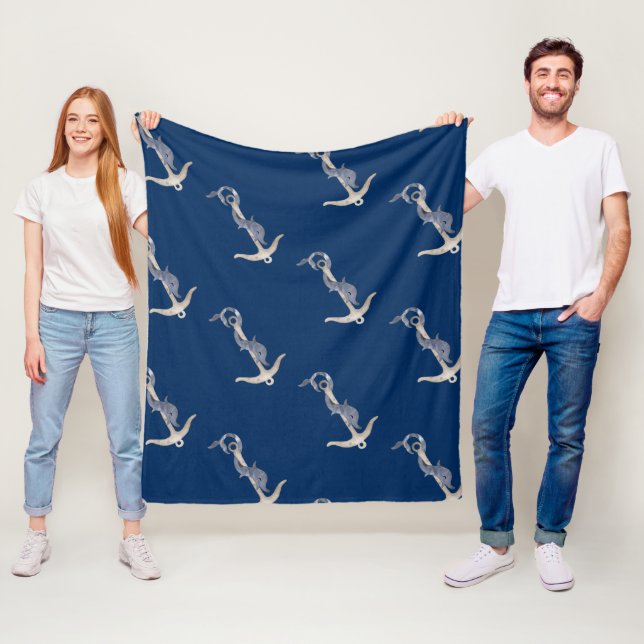 Nautical Spirit Anchors Dolphin Navy Blue Fleecefilt (På plats)