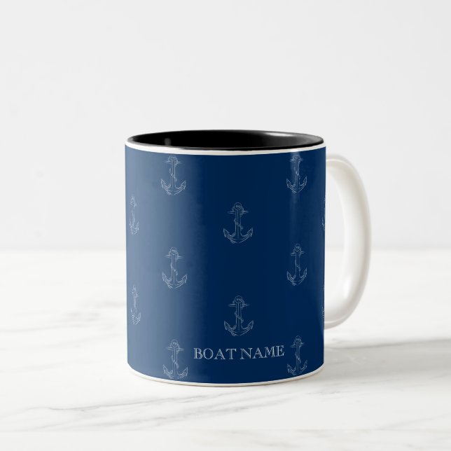Nautical Spirit Anchors Navy Blue Två-Tonad Mugg (Framsida höger)