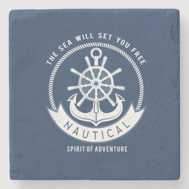 Nautical Spirit Ankar, Hjul, Marinblå Stenunderlägg (Framsidan)