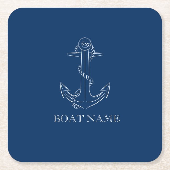 Nautical Spirit Ankar Navy Blue Underlägg Papper Kvadrat (Framsidan)