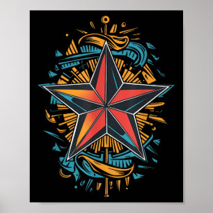Nautical Star Tatuering Marin Symbol Nautical Komp Poster