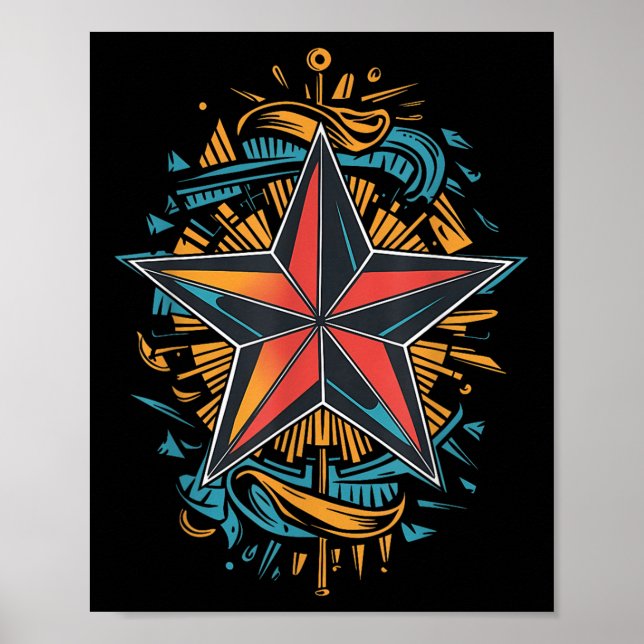 Nautical Star Tatuering Marin Symbol Nautical Komp Poster (Framsidan)