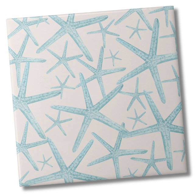 Nautical Starfish Beach House Kakelplatta (Tan Taupe Teal Nautical Starfish Beach Pattern Ceramic Tile)