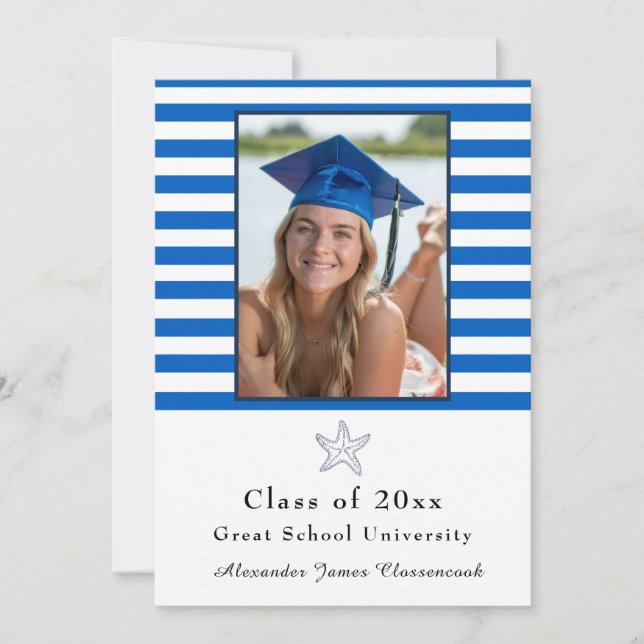 Nautical Starfish Modern Navy White rand Announ Meddelande (Framsida)