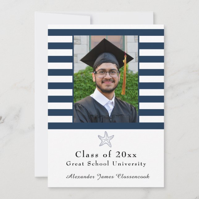 Nautical Starfish Modern Navy White rand Meddelande (Framsida)