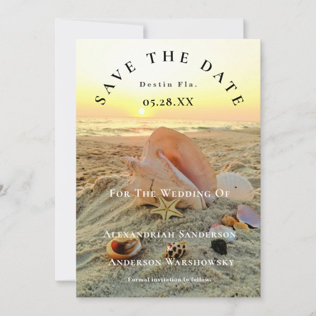 Nautical Starfish Namn Beach Sunset Save Date Inbjudningar (Framsida)