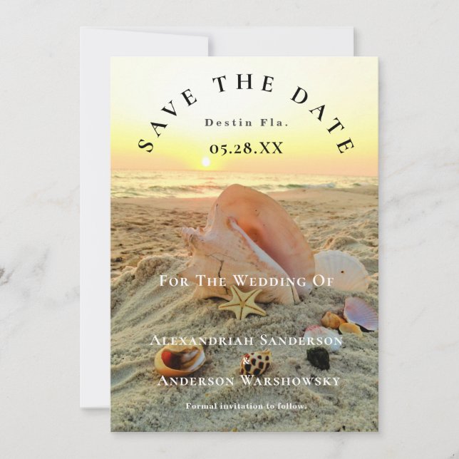 Nautical Starfish Namn Beach Sunset Save Date Inbjudningar (Framsida)