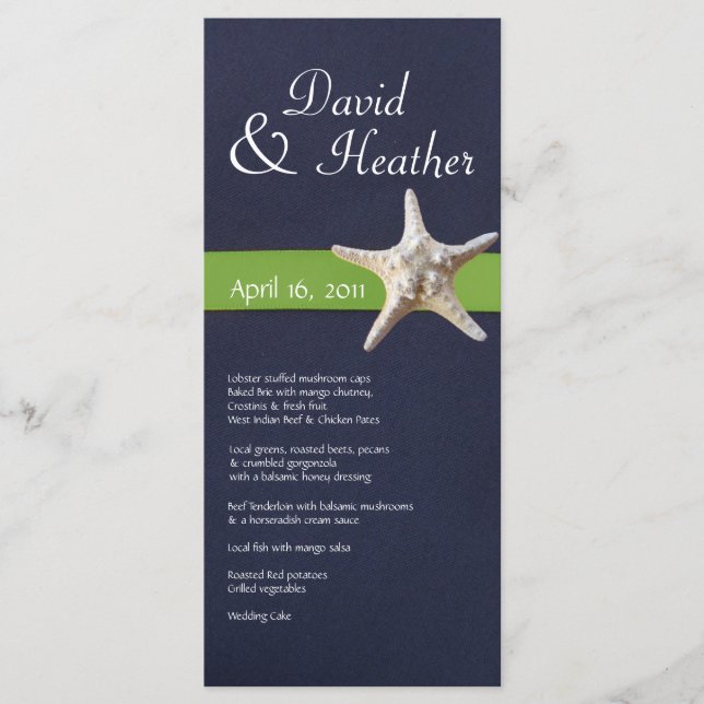 Nautical Starfish Navy och Kelly Grönt Menu Program (Framsida)