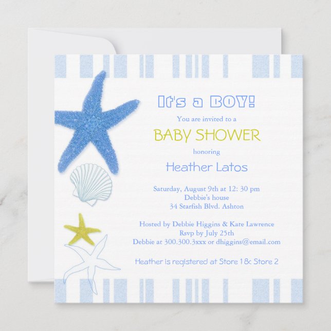 Nautical Starfish Pojke Baby Shower Inbjudningar (Framsida)