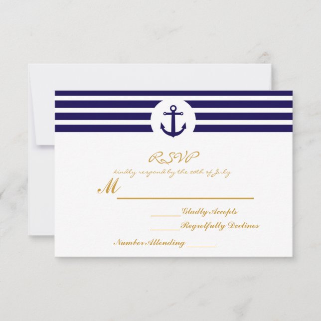 Nautical Stripe Anchor OSA Bröllop Card (Framsida)