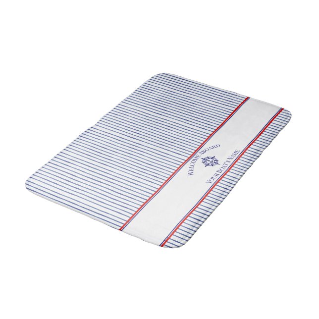 Nautical Stripe Monogram Boat Name Design Badrumsmatta (Vinklad)