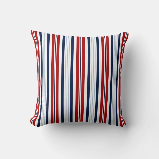 Nautical Stripes -  Blue, White, Red Maritime Kudde (Framsida)