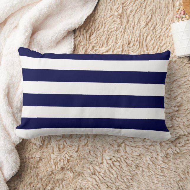 Nautical Stripes Navy Blue and White  Lumbarkudde (Filt)